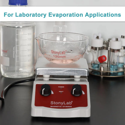Borosilicate glass evaporating dish 90–150 mm diameter with flat bottom and pouring spout for laboratory evaporation StonyLab