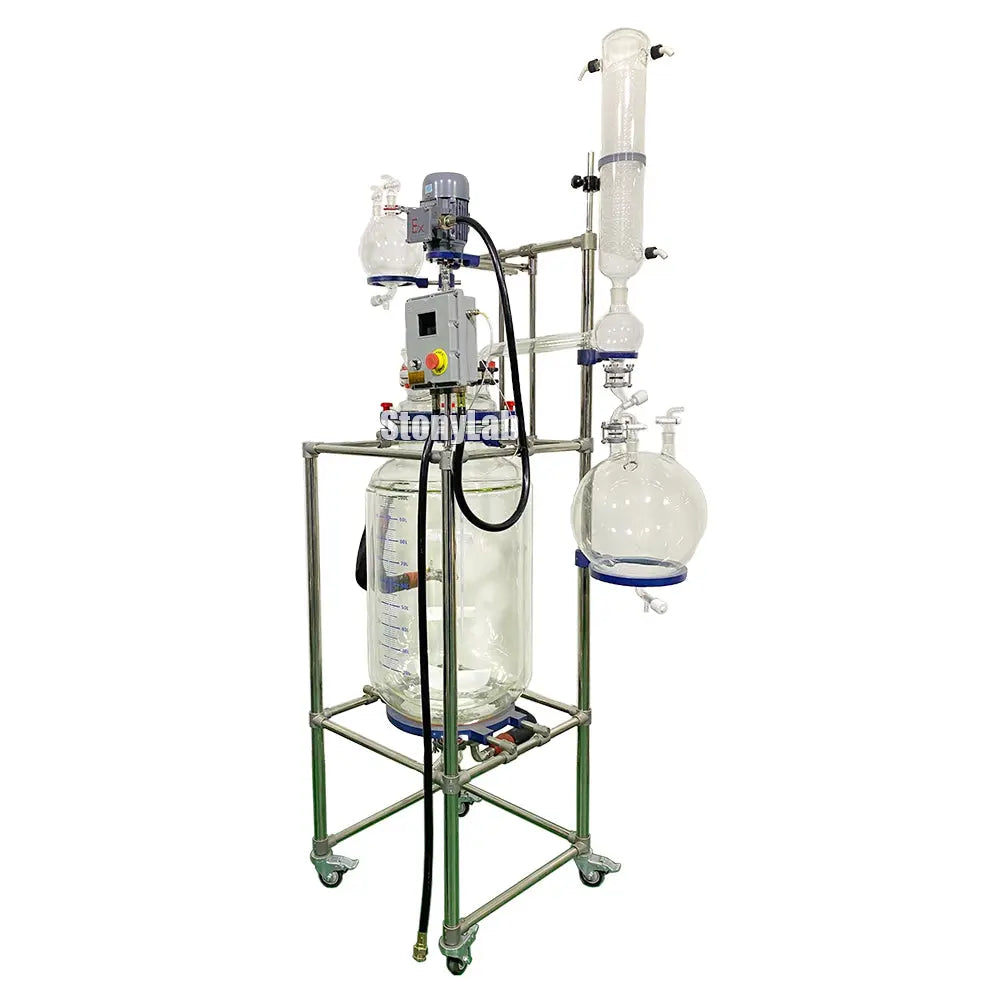 Single or Dual Jacketed Glass Reactor 100L w/ Explosion-Proof Motor & Controller - StonyLab Reactors - Glass 