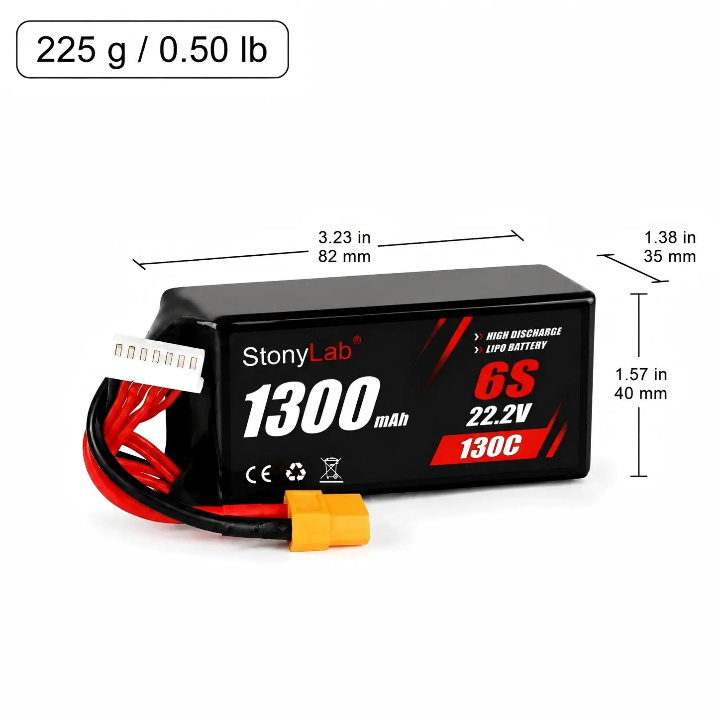 FPV LiPo Drone Battery 6S 22.2V, 1200–1650mAh, 100C–130C, 2 Packs FPV Drone Battery