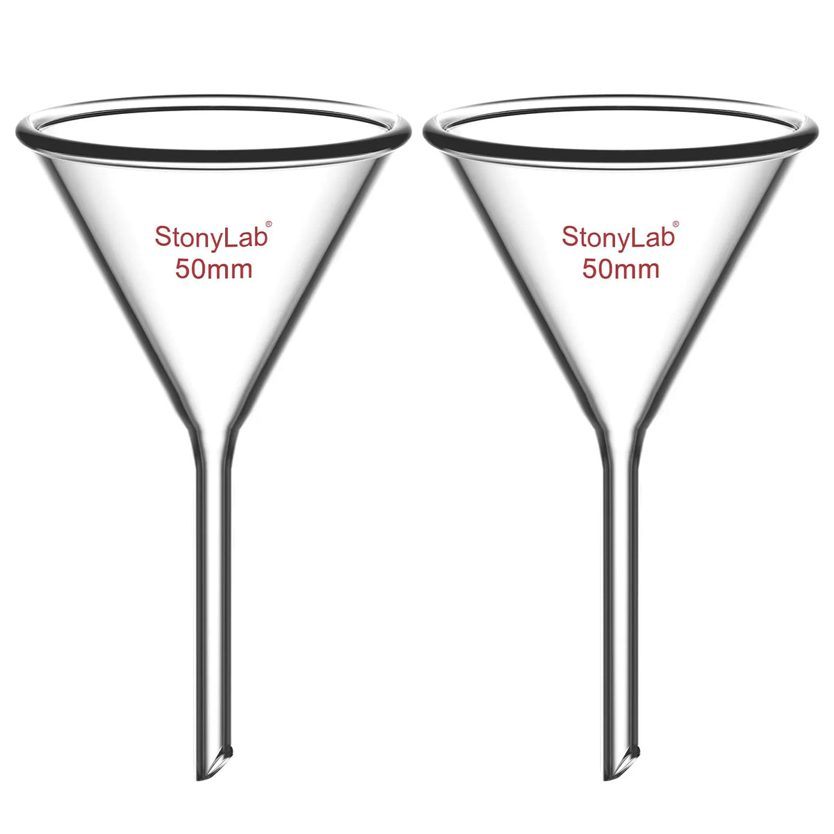 Borosilicate glass laboratory filter funnel for routine filtration and liquid transfer, available in 50–180 mm diameter sizes StonyLab