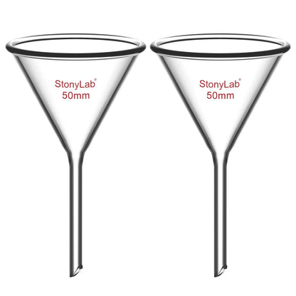 Borosilicate glass laboratory filter funnel for routine filtration and liquid transfer, available in 50–180 mm diameter sizes StonyLab