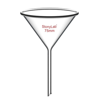 Borosilicate glass laboratory filter funnel for routine filtration and liquid transfer, available in 50–180 mm diameter sizes StonyLab