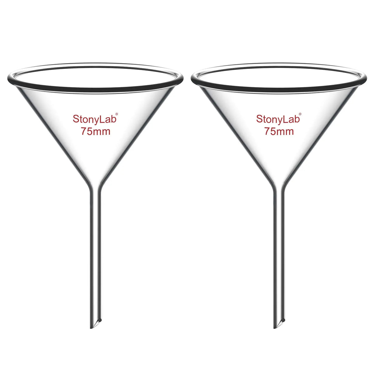 Borosilicate glass laboratory filter funnel for routine filtration and liquid transfer, available in 50–180 mm diameter sizes StonyLab