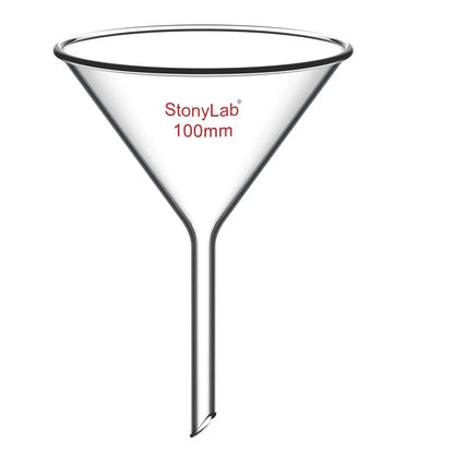 Borosilicate glass laboratory filter funnel for routine filtration and liquid transfer, available in 50–180 mm diameter sizes StonyLab