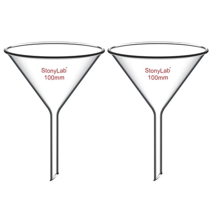 Borosilicate glass laboratory filter funnel for routine filtration and liquid transfer, available in 50–180 mm diameter sizes StonyLab