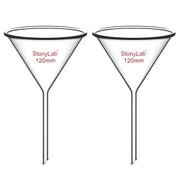 Borosilicate glass laboratory filter funnel for routine filtration and liquid transfer, available in 50–180 mm diameter sizes StonyLab