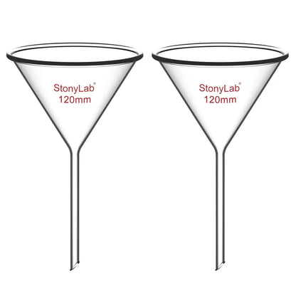 Borosilicate glass laboratory filter funnel for routine filtration and liquid transfer, available in 50–180 mm diameter sizes StonyLab