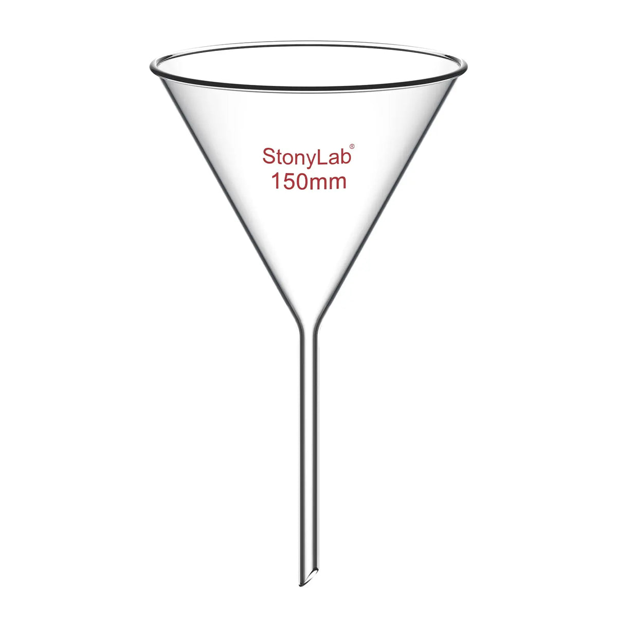 Borosilicate glass laboratory filter funnel for routine filtration and liquid transfer, available in 50–180 mm diameter sizes StonyLab