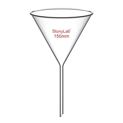 Borosilicate glass laboratory filter funnel for routine filtration and liquid transfer, available in 50–180 mm diameter sizes StonyLab