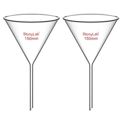 Borosilicate glass laboratory filter funnel for routine filtration and liquid transfer, available in 50–180 mm diameter sizes StonyLab