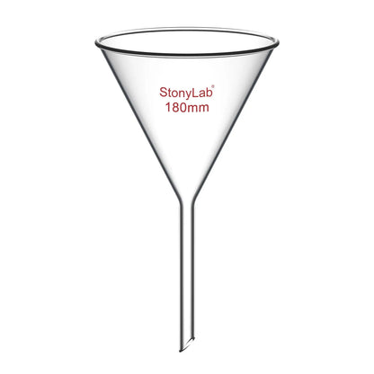 Borosilicate glass laboratory filter funnel for routine filtration and liquid transfer, available in 50–180 mm diameter sizes StonyLab