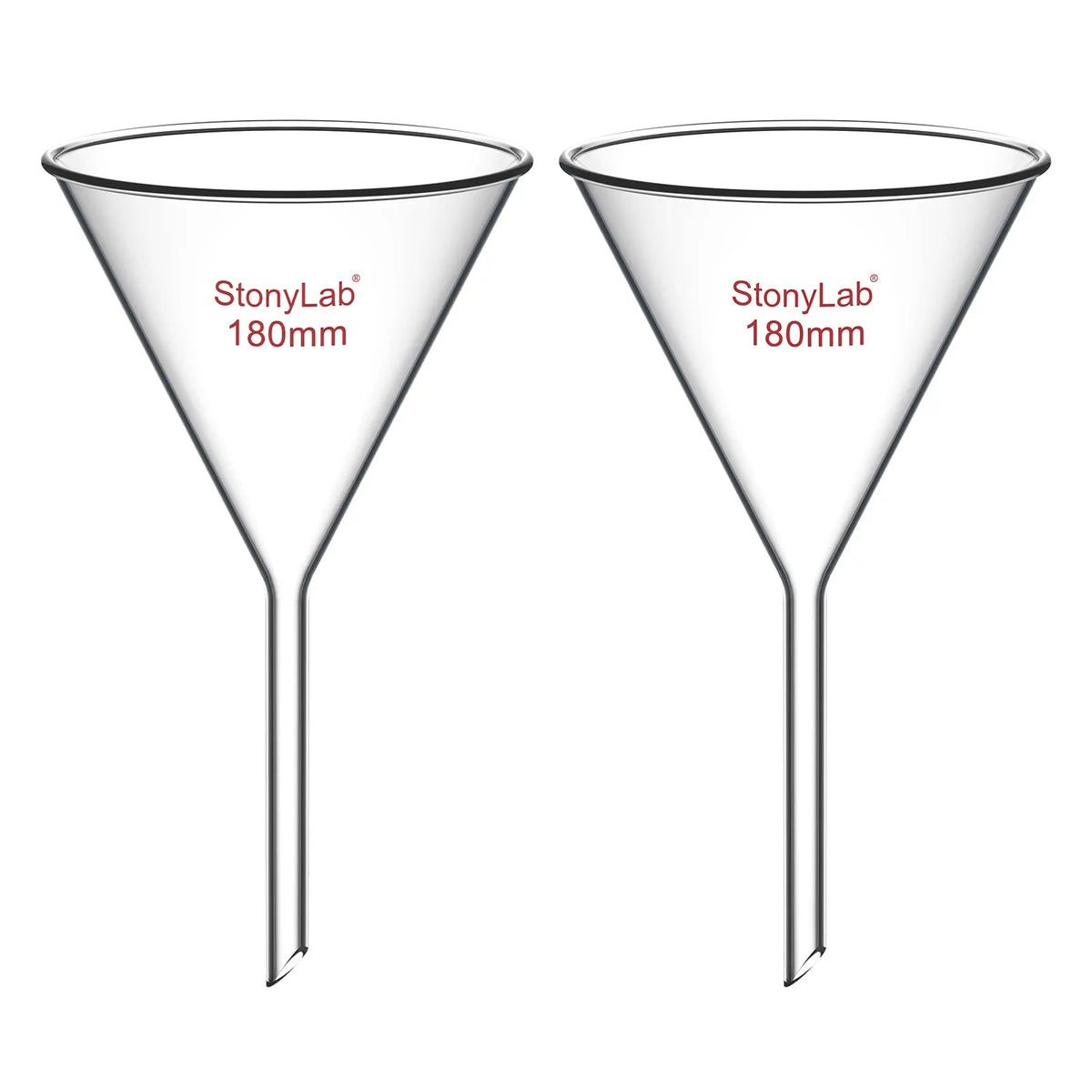 Borosilicate glass laboratory filter funnel for routine filtration and liquid transfer, available in 50–180 mm diameter sizes StonyLab