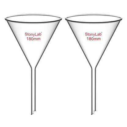 Borosilicate glass laboratory filter funnel for routine filtration and liquid transfer, available in 50–180 mm diameter sizes StonyLab