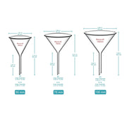 Borosilicate glass laboratory filter funnel for routine filtration and liquid transfer, available in 50–180 mm diameter sizes StonyLab