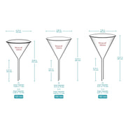 Borosilicate glass laboratory filter funnel for routine filtration and liquid transfer, available in 50–180 mm diameter sizes StonyLab