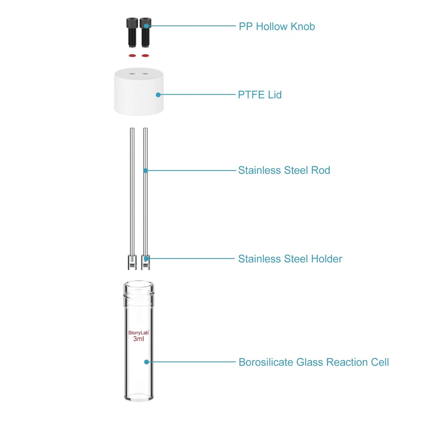 Flat-Bottom Sealed Tubular Electrolytic Cell, 3-10 ml Electrolyzer-Single Chamber