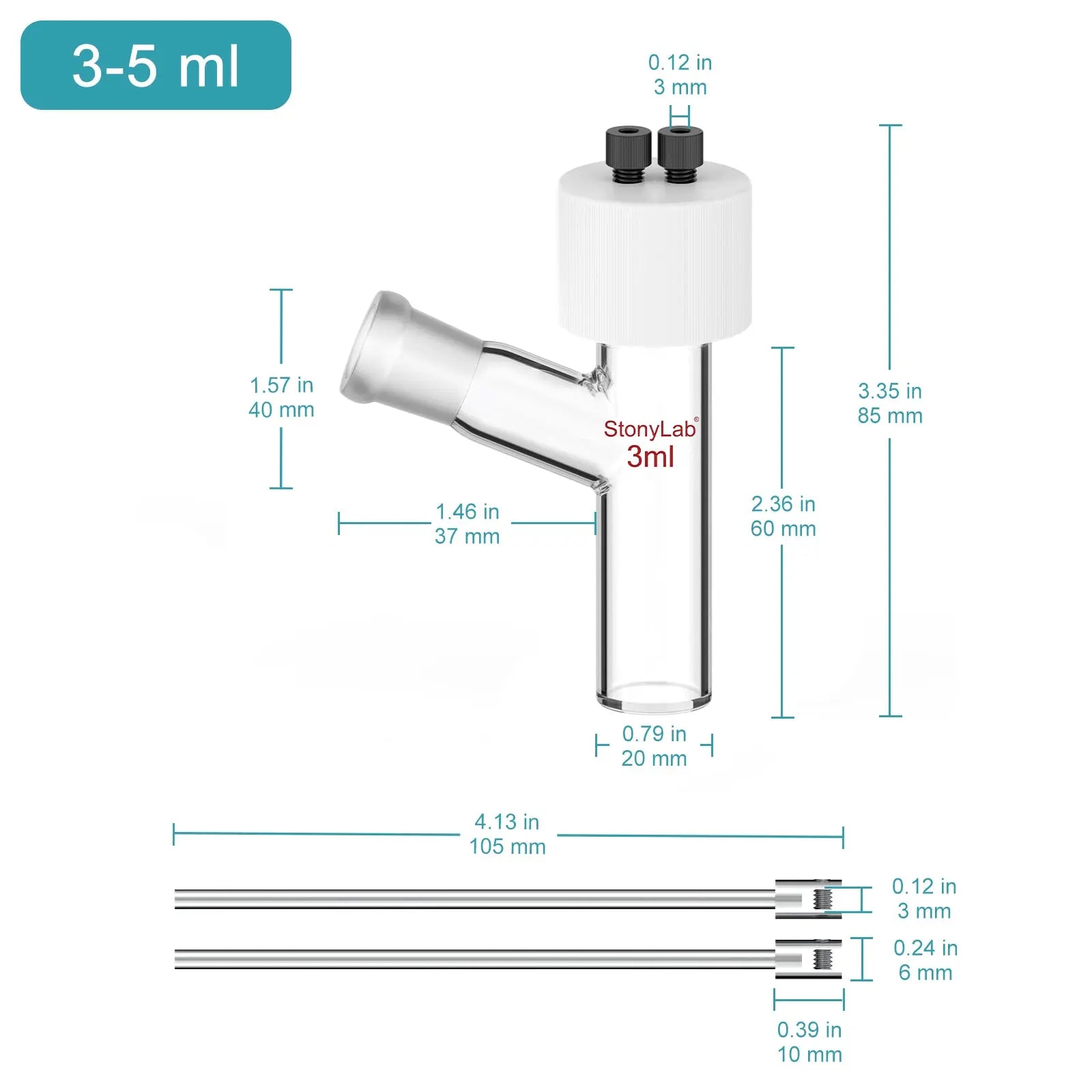 Close-up view showing the precise design and material of StonyLab Flat-Bottom Sealed Tubular Electrolytic Cell with 14