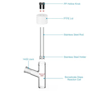 StonyLab Flat-Bottom Sealed Tubular Electrolytic Cell with 14 heavy duty chemical processing configuration