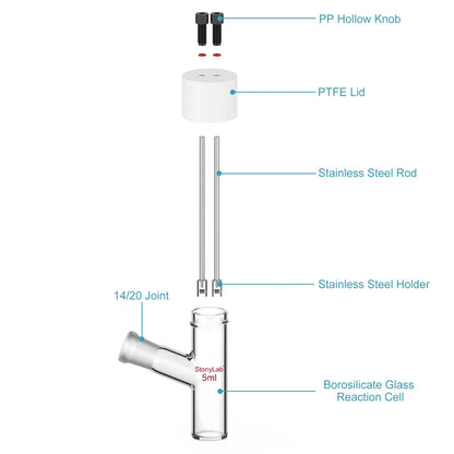 Flat-Bottom Sealed Tubular Electrolytic Cell, with 14/20 Side Joint, 3-10 ml Electrolyzer-Single Chamber