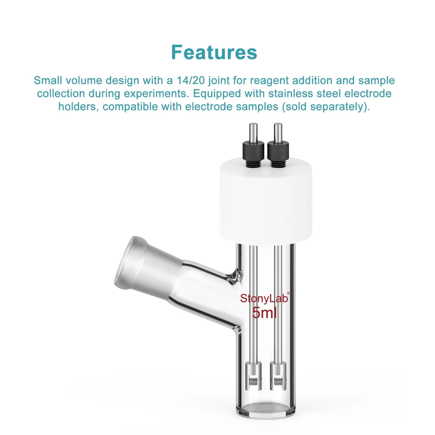 Flat-Bottom Sealed Tubular Electrolytic Cell, with 14/20 Side Joint, 3-10 ml Electrolyzer-Single Chamber