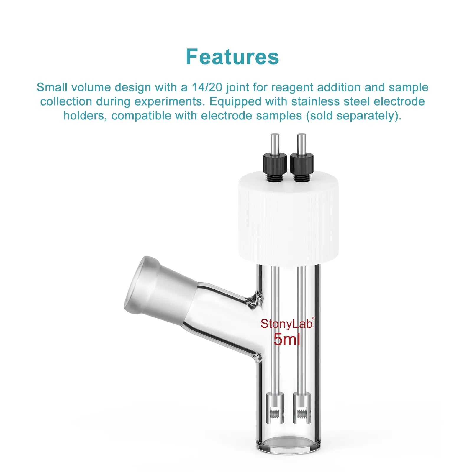 Flat-Bottom Sealed Tubular Electrolytic Cell, with 14/20 Side Joint, 3-10 ml Electrolyzer-Single Chamber