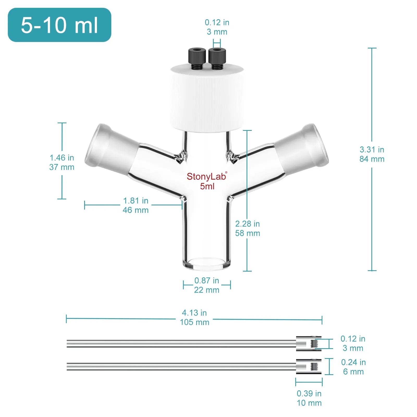 Flat-Bottom Sealed Tubular Electrolytic Cell, with two 14/20 Side Joints, 3-10 ml Electrolyzer-Single Chamber