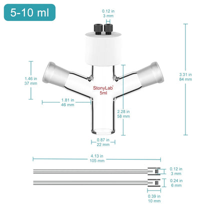 Flat-Bottom Sealed Tubular Electrolytic Cell, with two 14/20 Side Joints, 3-10 ml Electrolyzer-Single Chamber