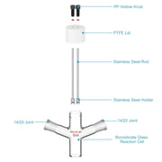 StonyLab Flat-Bottom Sealed Tubular Electrolytic Cell with Dual 14 heavy duty chemical processing configuration