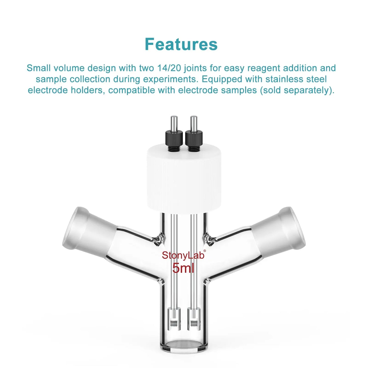 Flat-Bottom Sealed Tubular Electrolytic Cell, with two 14/20 Side Joints, 3-10 ml Electrolyzer-Single Chamber