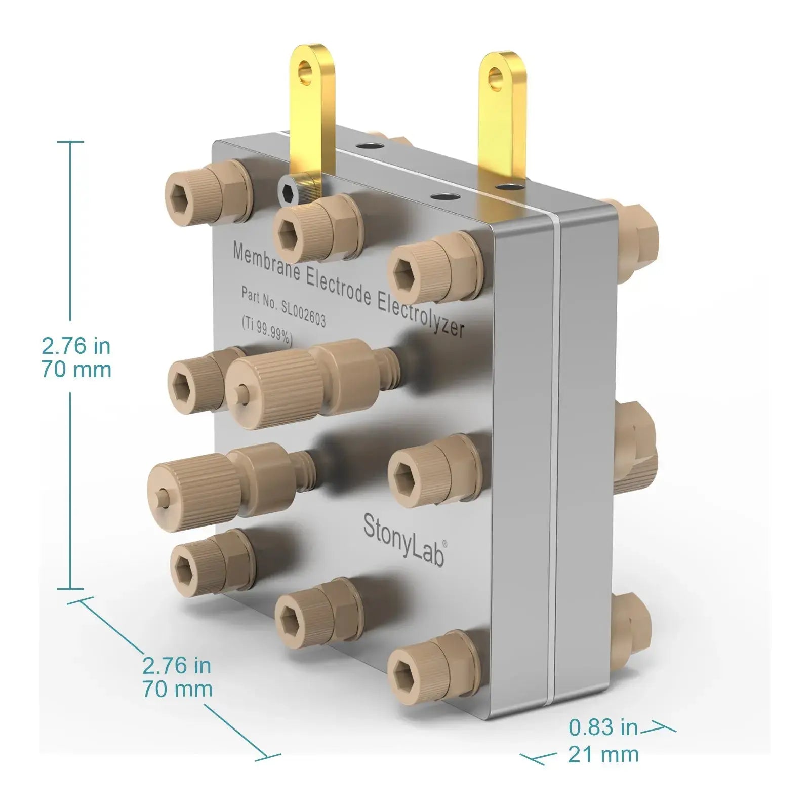 Close-up view showing the precise design and material of StonyLab Flow Electrochemical Cell