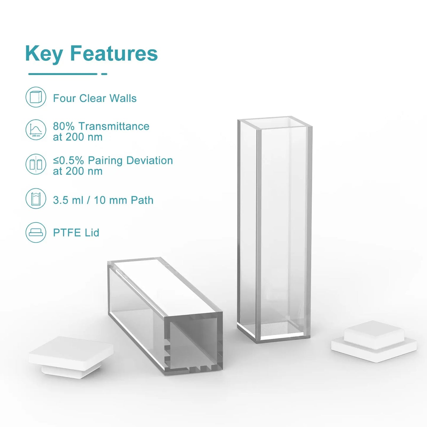 Fluorescence Quartz Cuvette, 3.5 ml, 10 mm Path Length, Four-Sided, with PTFE Cap Quartz Cuvette-Fluorescence
