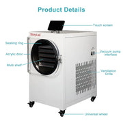 Side view and dimensional layout of the durable StonyLab Food Freeze Dryer with Vacuum Pump