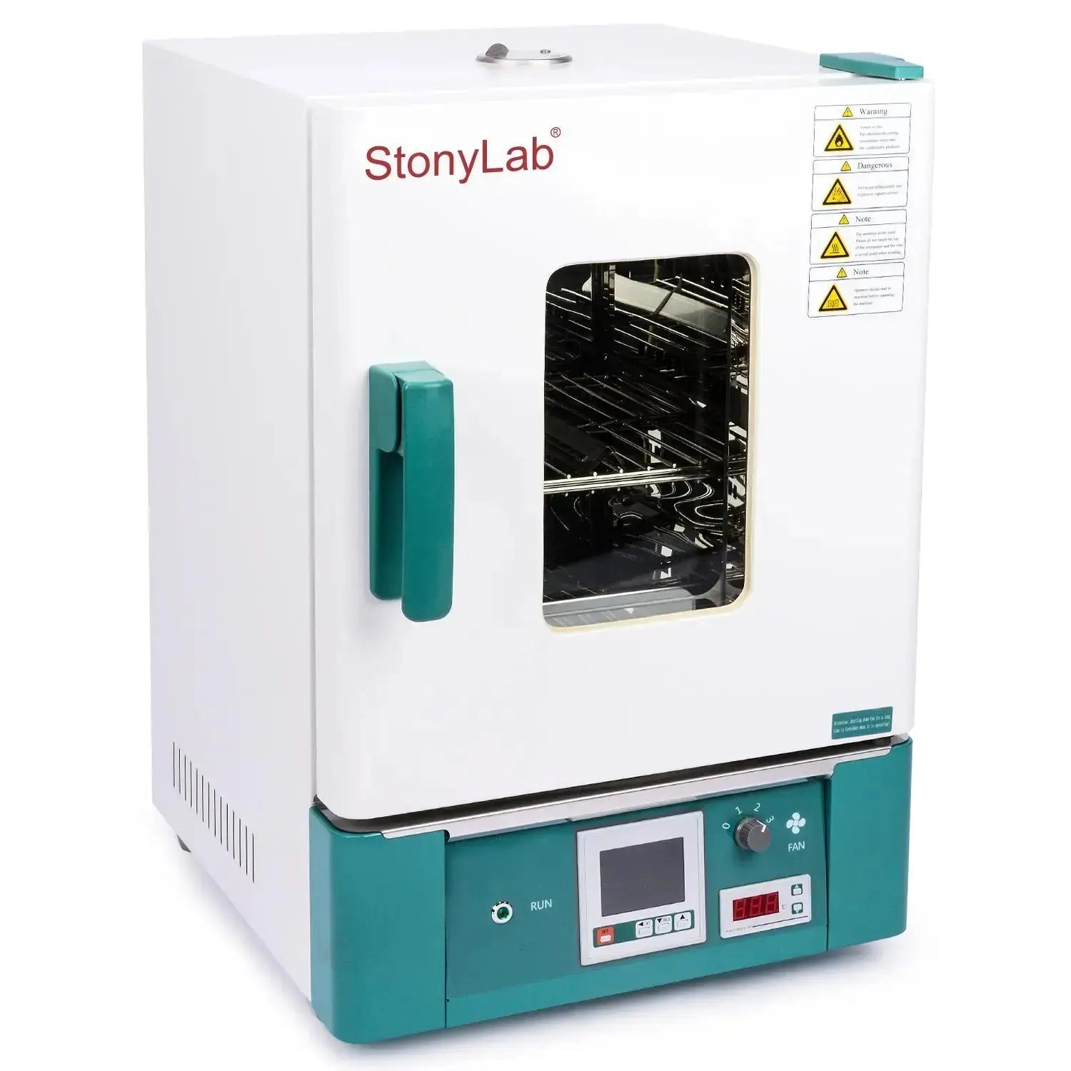 Side view and dimensional layout of the durable StonyLab Forced Air Convection Drying Oven