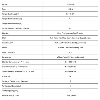 Forced Air Drying Oven, 30L, RT+10-250°C Oven-Forced Air Drying