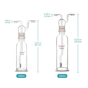 Close-up view showing the precise design and material of StonyLab Gas Washing Bottle with Fritted Dispersion Tube