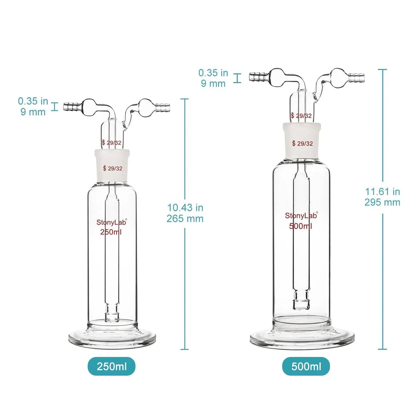 Gas Washing Bottle, 29/32 Joint, 250/500ml Bottles-Gas Washing