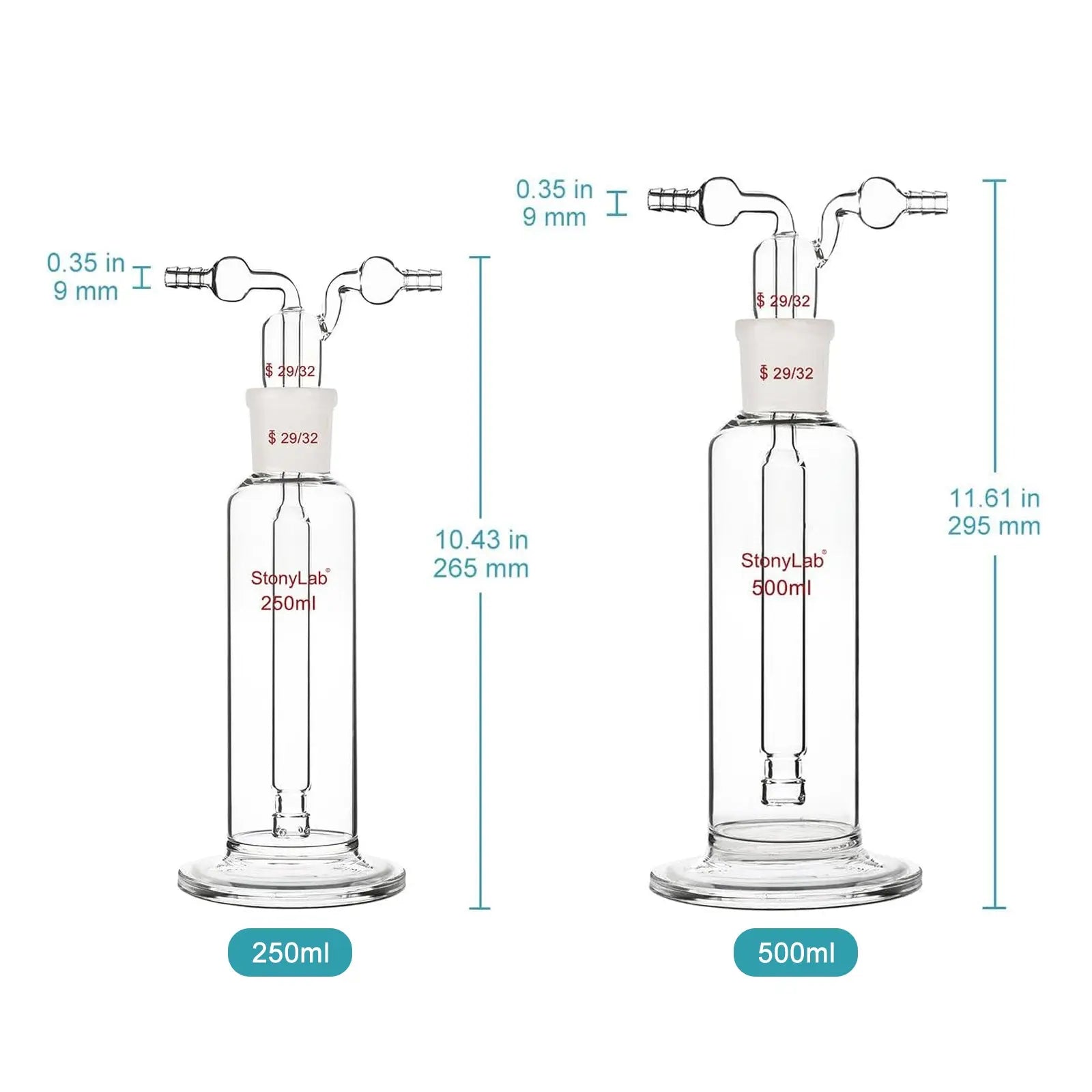 Gas Washing Bottle, 29/32 Joint, 250/500ml Bottles-Gas Washing
