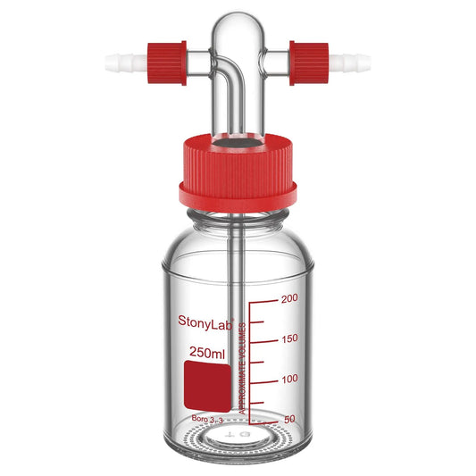 Gas Washing Bottle, Drechsel Head GL45 Screw Thread PP Cap, 250-500 ml Bottles-Bottle Bubblers
