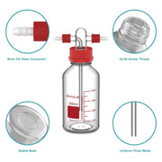 Side view and dimensional layout of the durable StonyLab Gas Washing Bottle with Straight Dispersion Tube