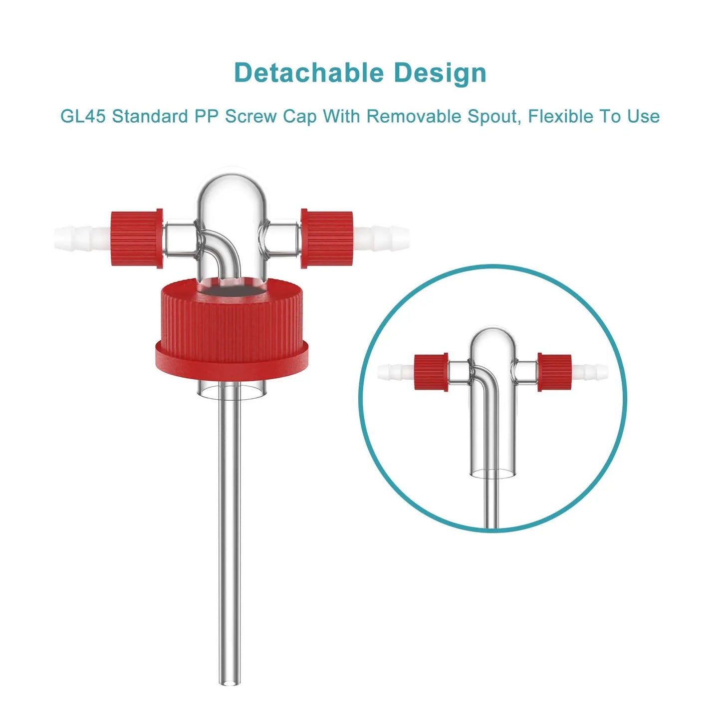 Gas Washing Bottle, Drechsel Head GL45 Screw Thread PP Cap, 250-500 ml Bottles-Bottle Bubblers