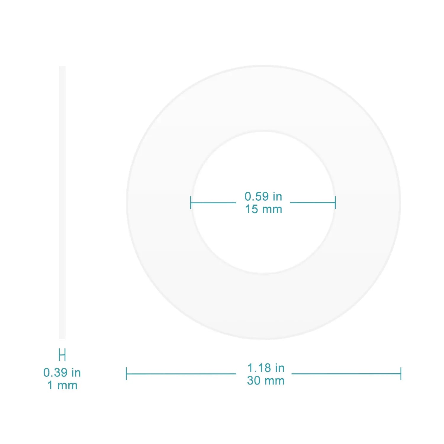 Side view and dimensional layout of the durable StonyLab Gasket Silicone Seals with 15 mm ID and 30 mm OD for Electrochemical Cell