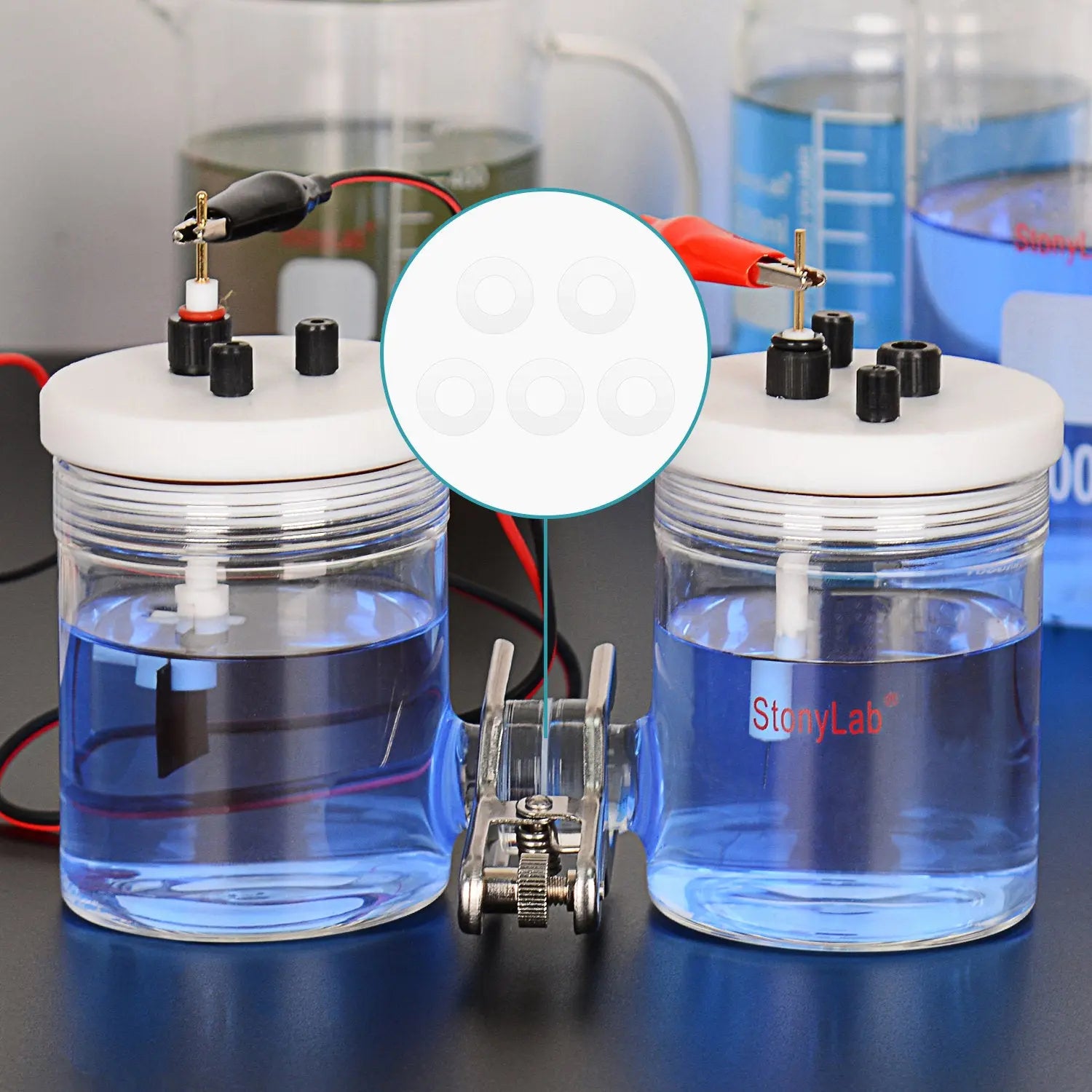 Comprehensive product view and setup components for StonyLab Gasket Silicone Seals with 15 mm ID and 30 mm OD for Electrochemical Cell
