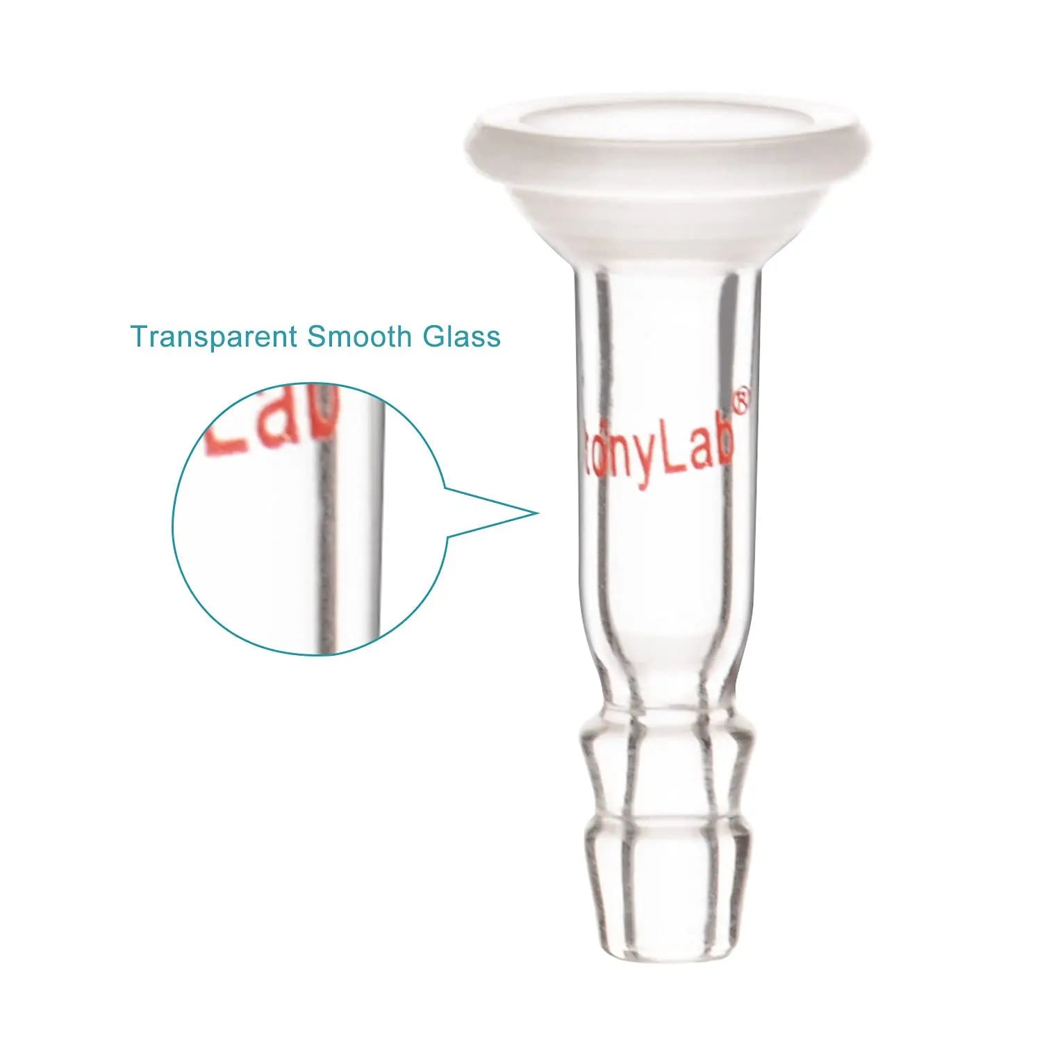 Side view and dimensional layout of the durable StonyLab #15 O-Ring joint to 10 mm Serrated Hose Connection Adapter