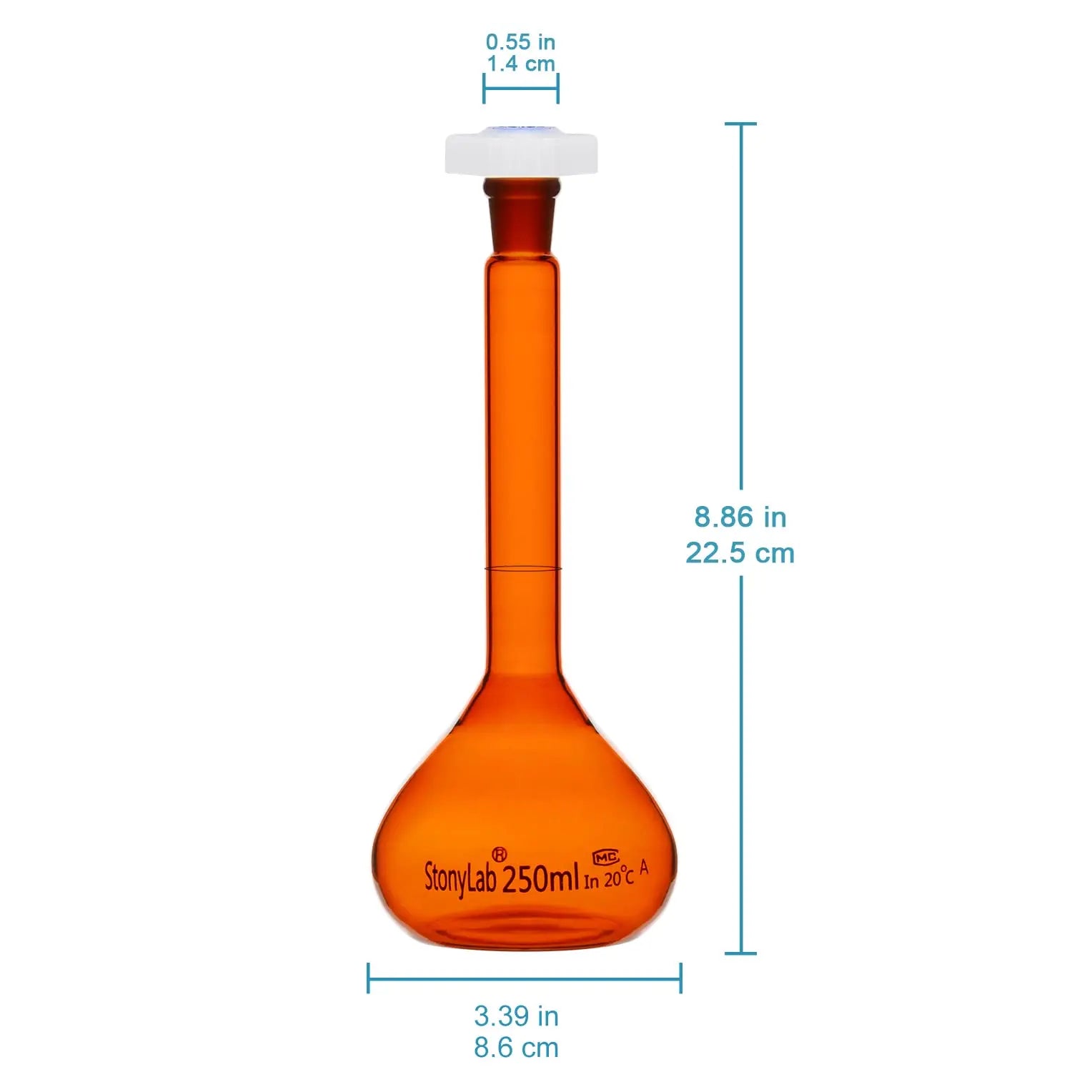 Glass Amber Volumetric Flask, Class A, 10 ml - 500ml Flasks - Volumetric