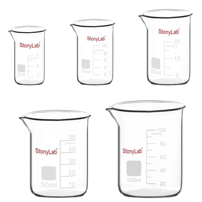 Glass Beaker Set in 5 Pack, 5-100 ml Beakers