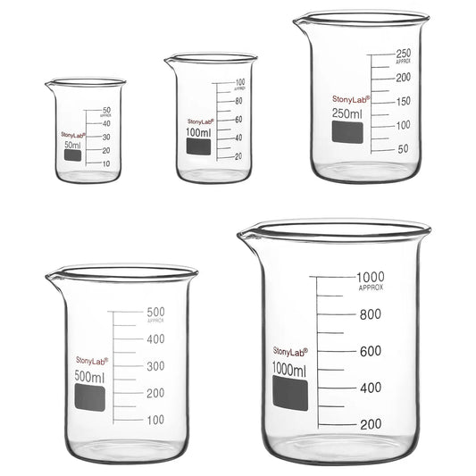 Glass Beaker Set, 5 Pack - StonyLab Beakers 50-ml-100-ml-250-ml-500-ml-1000-ml