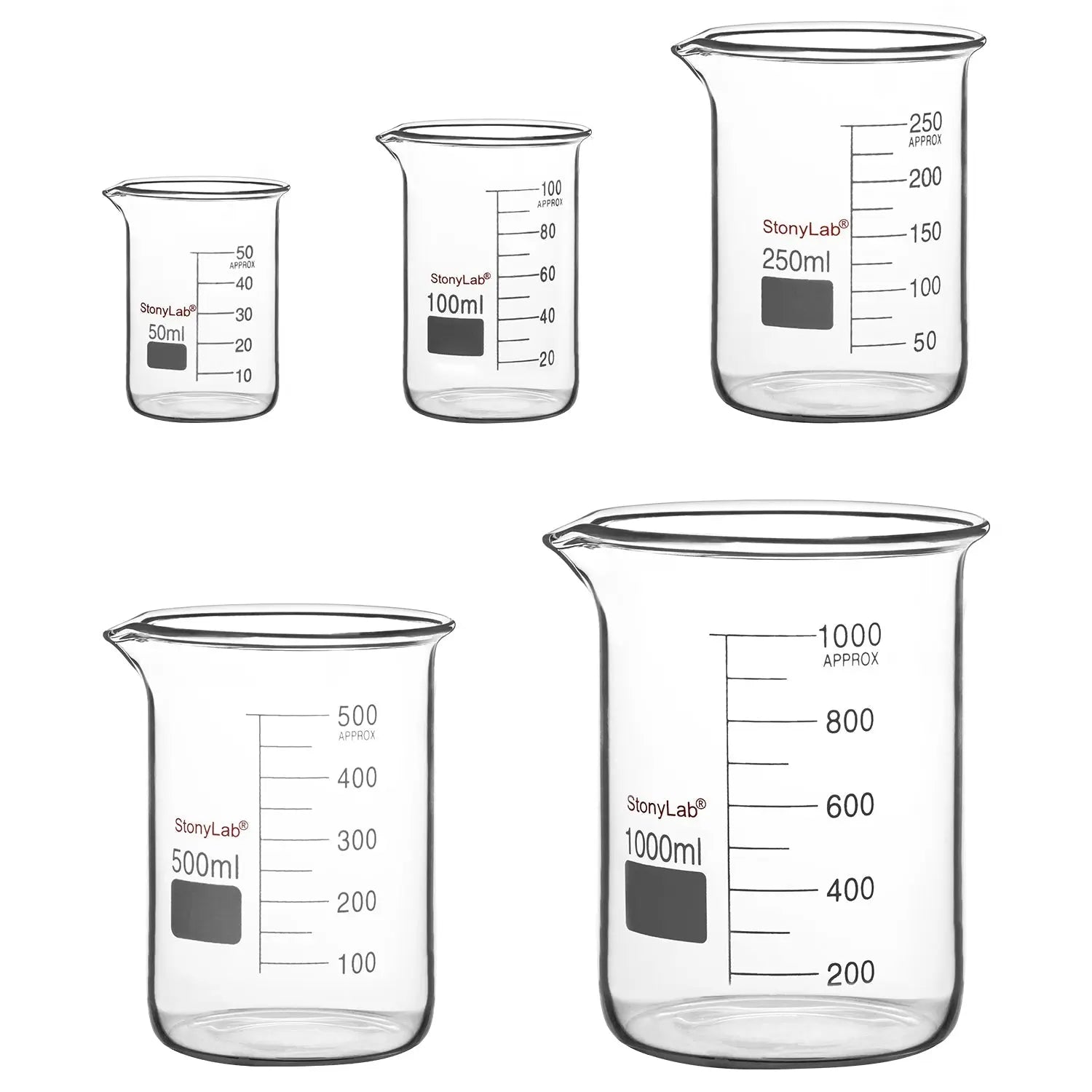 StonyLab Glass Beaker Set for professional laboratory applications