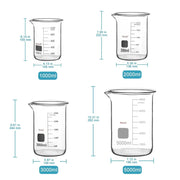Side view and dimensional layout of the durable StonyLab Glass Beaker