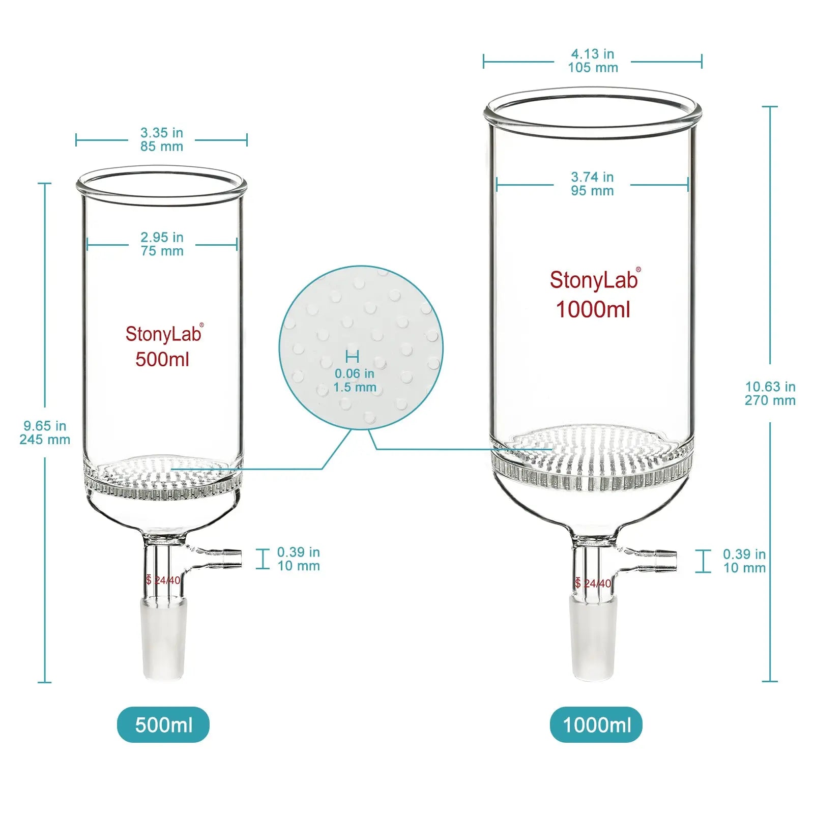 Filtering Glass StonyLab Glass Buchner Funnel 24/40 Joint 500–1000ml