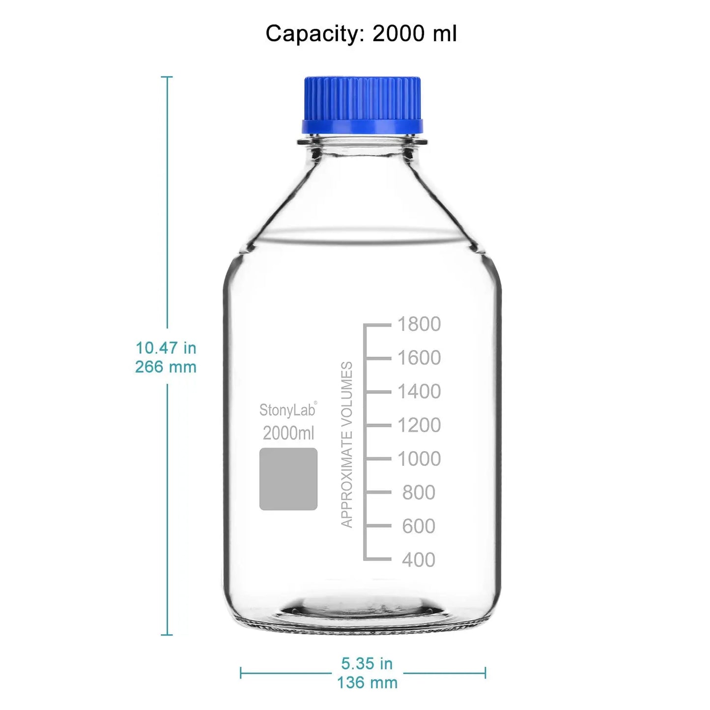 Glass Clear Round Lab Reagent Media Storage Bottles, 250-2000 ml Storage Bottles